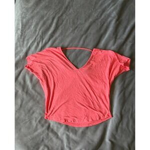 Miami Style Coral Pink V-Neck Open Back Dolman Sleeve Slub Knit Top Small